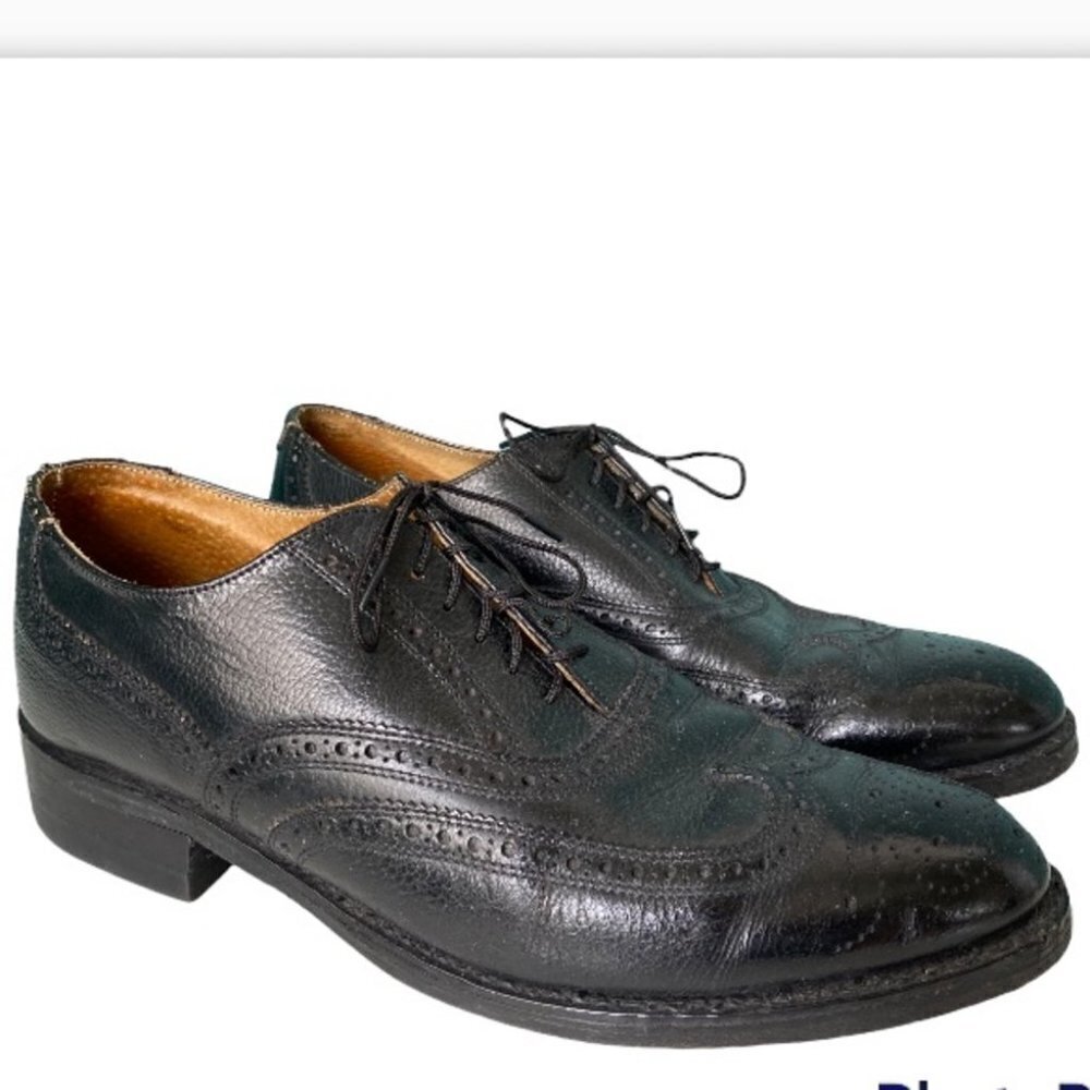 John Hampton Black Leather Oxford Brogue Dress Shoes Mens Size 9.5